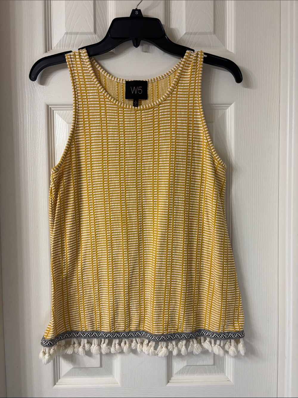 W5 Yellow & White Striped Tank with Tassel Hem